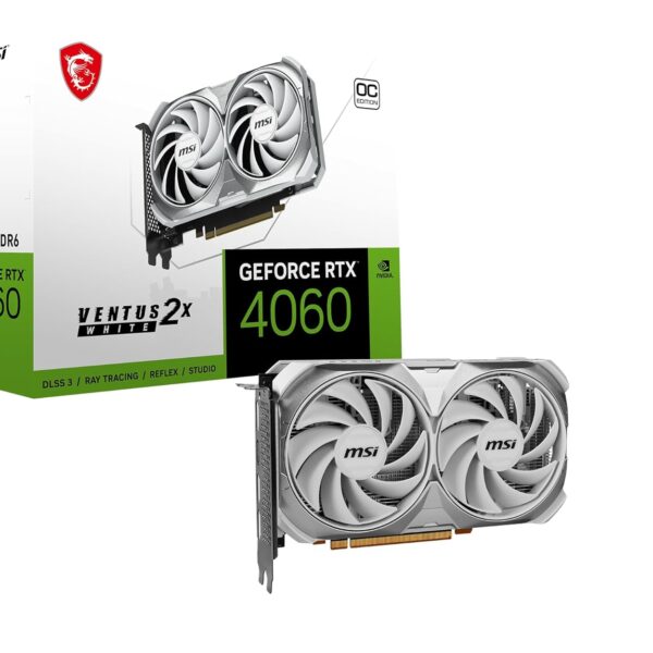 MSI Geforce RTX 4060 Ventus 2X White 8G Oc -8Gb Gddr6 128-Bit Hdmi, Dp, Torx Fan 4.0, Ada Lovelace Architecture Graphics Card -Pci_E_X16, Gddr6