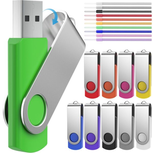 FEBNISCTE 10pcs Swivel 8GB USB2.0 Flash Drive Color Assorted Thumb Disk Multi-Pack Memory Stick