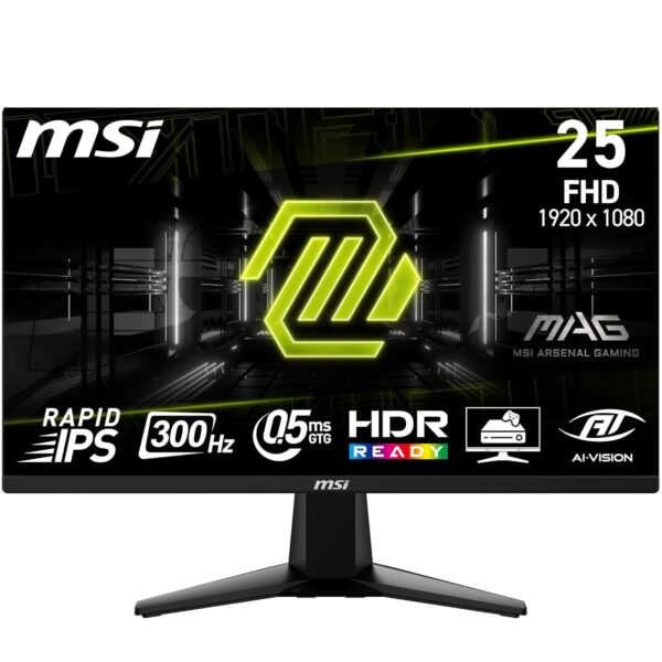 MSI MAG 255XF 24.5 Inch FHD Gaming Monitor - 1920 x 1080 Rapid IPS Panel, 300 Hz / 0.5ms (GtG, Min.),120% sRGB Colour Gamut, Frameless Design, HDR Ready - DisplayPort 1.4a, HDMI™ 2.0b(FHD@240Hz)