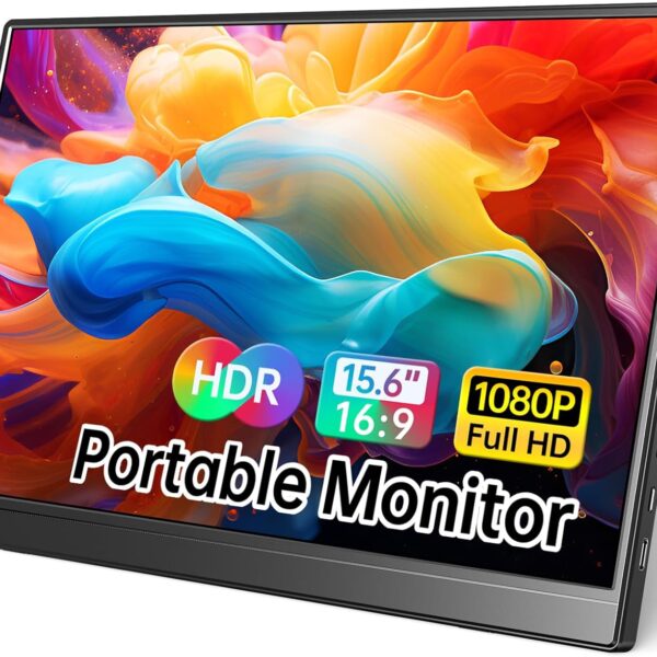 Portable Monitor 15.6 Inch 1080P USB-C HDMI Ultra-Slim Travel Monitor with Kickstand, Compatible with Xbox, Laptop, PC, Mac Phone, PS, Swich IPS Ultra-Thin Zero Frame Gaming Monitor