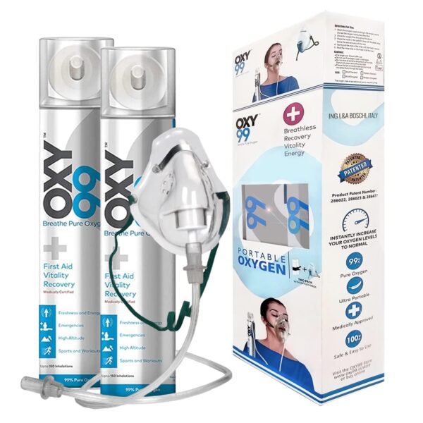 OXY99 Portable Oxygen Cylinder 2 Pack (12 Ltr) with Mask, Tube & Elastic Strap - Oxygen Cylinder For Home, Oxygen kit For Emergency, Oxygen Can For High Altitude & Mountain Climbing ING. BOSCHI ITALY