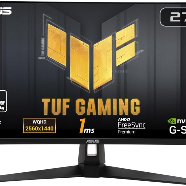 ASUS TUF Gaming 27” 1440P HDR Monitor (VG27AQ3A) – QHD (2560 x 1440), 180Hz, 1ms, Fast IPS, 130% sRGB, Extreme Low Motion Blur Sync, Speakers, Freesync Premium, G-SYNC Compatible, HDMI, DisplayPort