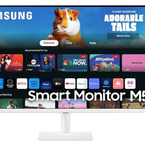Samsung 27-Inch(68.6cm) M5 FHD Smart Monitor, Mouse & Keyboard Control, OTT Apps, IoT Hub, Office 365, Workout Tracker, Multiple Ports, Speakers, Remote, Bluetooth (LS27DM501EWXXL, White)