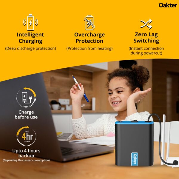 Oakter Mini UPS for 12V WiFi Router Broadband Modem | Backup Upto 4 Hours | WiFi Router UPS Power Backup During Power Cuts | UPS Broadband Modem (12 Volt Backup Upto 4 HRS)