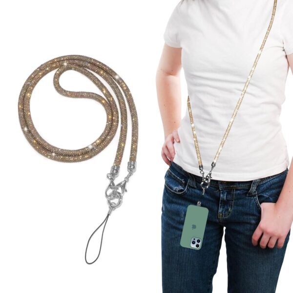 GadgetBite Diamond Charm Phone Lanyard - Cross body lanyard, Mobile Holder Strap, Hands-Free Neck Hanging Chain Accessory, Compatible with iPhone & Most Smartphones, Charms for Phone Case.(Gold)