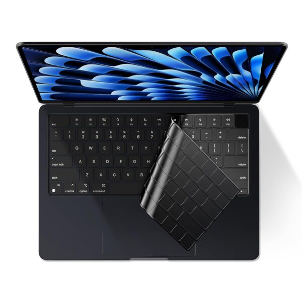 EooCoo Keyboard Cover Skin Protector for 2025 2024-2021 M4 M3 M2 MacBook Air 13.6/15 A3240 A3113 A2681 A3241 A3114 A2941,Pro 14/16 M4 M3 M2 M1 A3112 A3185 A3401 A3403 A2442 Thin Printed Fonts-Black
