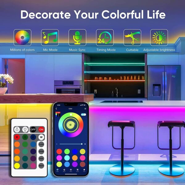 Gesto 5V USB Led Strip Light – Music Sync RGB Multicolor Background Lighting for TV PC Laptop Bias Lighting Gaming Room | TV Backlight Bluetooth App. and Remote Controlled (2 Meter for 16-40" TV's)