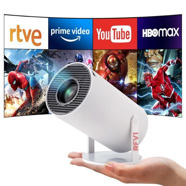 RFV1 Portable Mini Projector, 4K 1080P Full HD Projector, Support Video Projector, WiFi 5G BT 5.0, Cinema Projector 180°Rotated, Android 11, Compatible with TV Stick/Windows/iOS/Android (White)