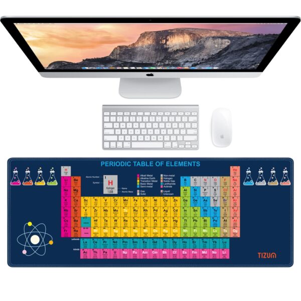 Tizum Extended Mouse Pad/Desk Mat with Non-Slip Rubber Base for Office/Home/Gaming | PC/Laptop/Keyboard Accessories/SplashProof Deskspread, Anti-Skid, Large Size, Periodic Table Print, 31”x11.8”