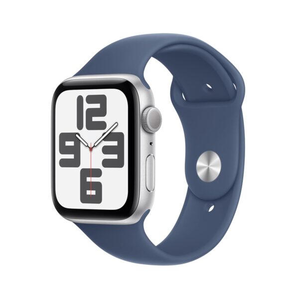 Apple Watch SE (2nd Gen, 2023) [GPS 44mm] Smartwatch with Silver Aluminum Case with Denim Sport Band. Fitness & Sleep Tracker, Crash Detection, Heart Rate Monitor, Retina Display