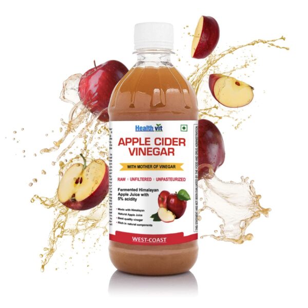 Healthvit Apple Cider Vinegar with the Mother | For Weight Management | Unfiltered & Raw | Natural Himalayan Apples | Reduced Bloating | Skin & Hair Benefits | Helps in Boosting Metabolism - 500ML