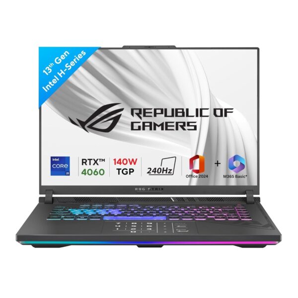 ASUS ROG Strix G16 13th Gen,Intel Core i9-13980HX Gaming Laptop(NVIDIA RTX 4060-8GB/140W TGP/16GB/1TB/QHD+/16"/240Hz/Windows 11/M365 Basic (1Year)*/Office Home 2024/Eclipse Gray/2.50 Kg)G614JV-N4242WS