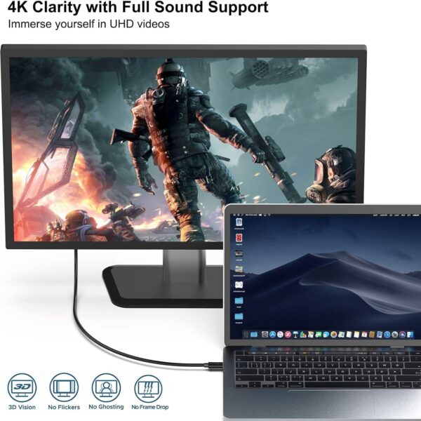 Sounce USB Type C to HDMI Cable with 4K@30Hz, 2K@144Hz Resolution, 48Gbps Ultra High Speed Cord for Laptop, MacBook Pro/Air, Ps5, Chromebook, TV, iPad & Tab 1.8 Meter (6FT) - Black