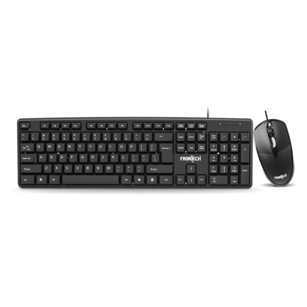 FRONTECH Wired Keyboard and Mouse Combo | Membrane Keys with Retractable Stands | USB Plug & Play | Ergonomic & Comfortable Design | 1 Year Warranty (KB-0012, Black)