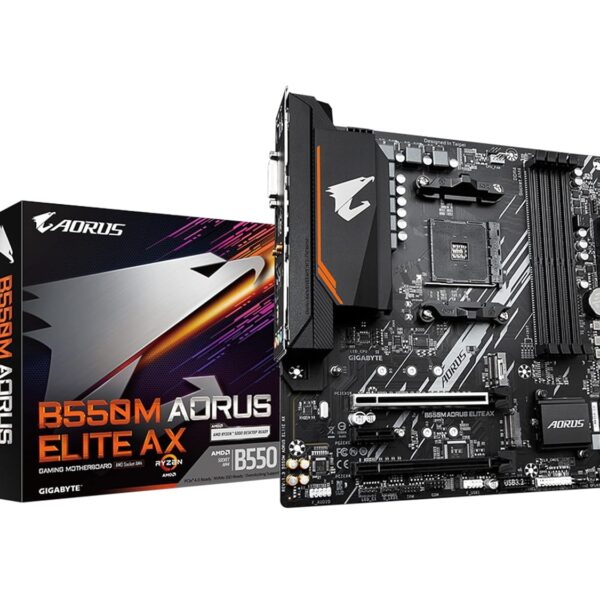 GIGABYTE B550M Aorus Elite Ax (Am4/ AMD/ B550/ Micro ATX/Single M.2/ Sata 6Gb/S/USB 3.2 Gen 1/ Realtek Gbe LAN/Pcie 4.0/ DDR4 Motherboard)