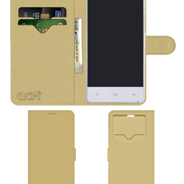 ACM Leather Window Flip Wallet Front & Back Case Compatible with Puncher UK 5 Smart Mobile Cover Golden