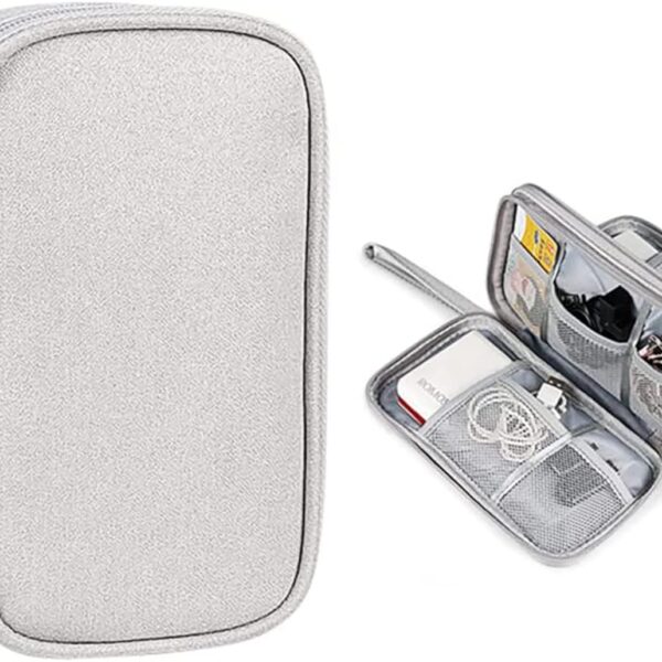 House of Quirk Electronics Accessories Organizer Bag, Portable Phone Accessories Storage Carrying Travel Case Bag for Charger USB Cables Earphone Flash Hard Drive (Grey, Canvas)