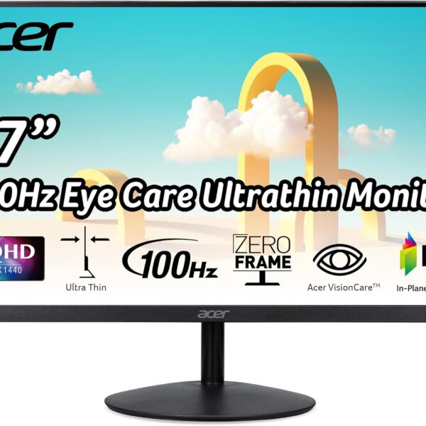 Acer SB272U Ebiip 27" WQHD 2560x1440 IPS Zero-Frame Gaming Office Monitor | AMD FreeSync Technology | Ultrathin Stylish Design | 100Hz | 1ms VRB | Low Blue Light | Display Port & 2 x HDMI 2.0 Ports