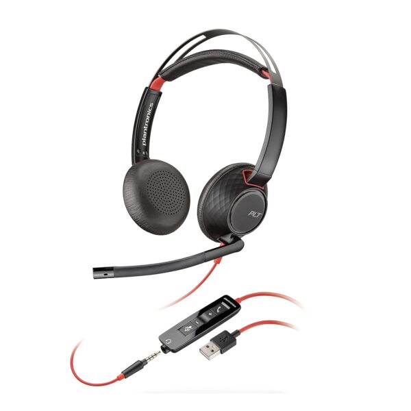 Poly Plantronics - Blackwire 5220 USB-A Dual Ear Wired On Ear Headphones with Mic (Stereo) Computer Connect to Pc/Mac, Tablet, Cell Phone Via USB-A Or 3.5 Mm Connector - Works with Teams, Zoom