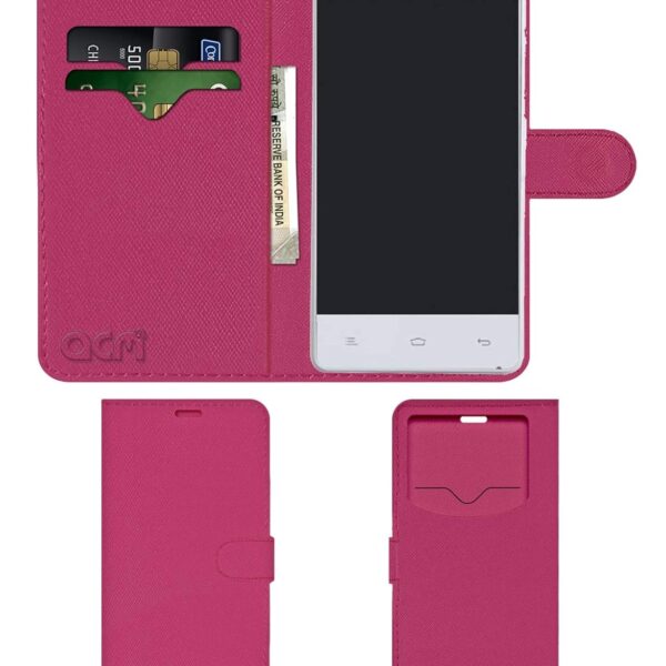 ACM Leather Window Flip Wallet Front & Back Case Compatible with Puncher UK 5 Smart Mobile Cover Pink