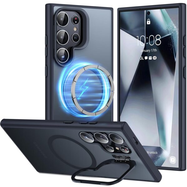 EGOTUDE Stand Case for Samsung Galaxy S24 Ultra | Magnetic Translucent Frosted Matte Hard Back Cover