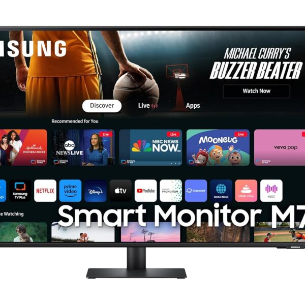 Samsung 43-Inch(108cm) M7 UHD 4K Smart Monitor, 3840x2160, 60Hz, OTT Apps, IoT Hub, Office 365, Workout Tracker, Multiple Ports, Speakers, Remote, Daisy Chain, Wi-Fi, Bluetooth (LS43DM700UWXXL, Black)