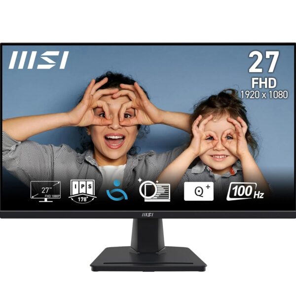 MSI PRO MP275 27 Inch Full HD Office Monitor - 1920 x 1080 IPS Panel, 100 Hz, Eye-Friendly Screen, Built-in Speakers, Tilt-Adjustable - HDMI 1.4b, D-Sub (VGA)
