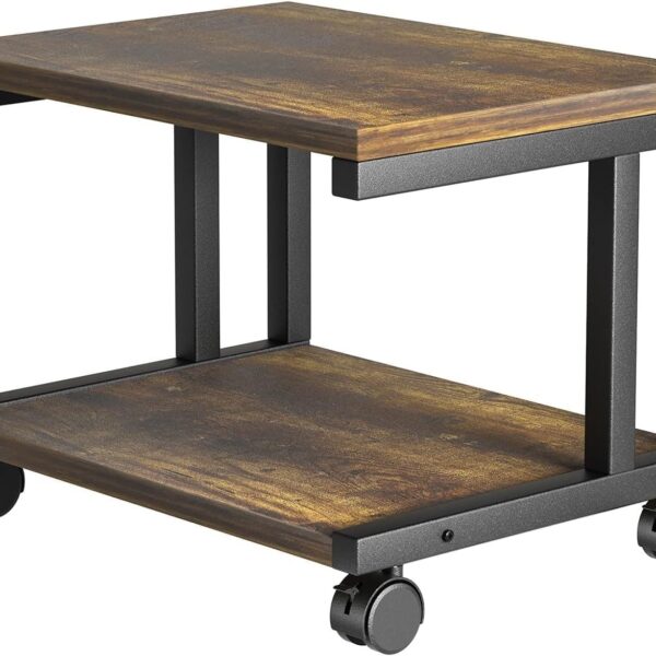 Indian Decor 45572 Printer Stand with Storage, Under Desk with 4 Wheels & Lock Mechanism, 2 Tier Printer Stool for Scanner, Fax, Home Office Use