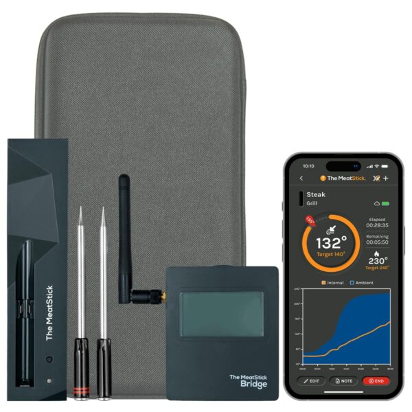 MeatStick WiFi Bridge Set | 2-Probe Package | Smart Wireless Meat Thermometer | Unlimited Range Digital Food Probe with Bluetooth | for Smoking, Grilling, BBQ, Air Fryer, Deep Frying, Oven, Rotisserie