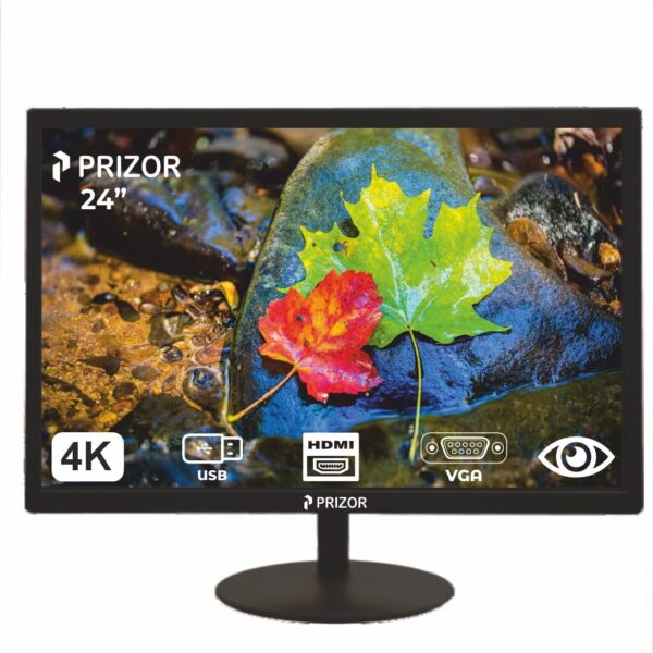 PRIZOR 24-Inch (23.6") Full HD LED Monitor (PRIZ-24FHD-M) with HDMI, VGA, USB, Built-in Audio Output, 5ms Response, 1920x1080 Resolution, 75Hz, Black
