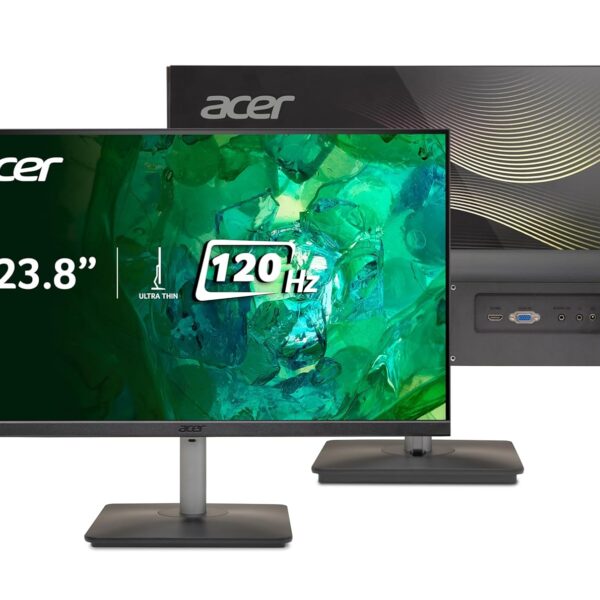 Acer RS242Y 23.8 Inch Full HD IPS Ultra-Thin (6.9mm) Backlit LED Monitor I Color Patterned Back Mood Light I Dual Glass Design, Sleek Metal Frame I 1 MS, 120Hz I 1xHDMI 1xVGA I Speakers I Eye Care