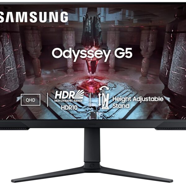 Samsung Odyssey G5 Gaming Monitor 68.5 cm (27") QHD 2560 x 1440, 165 Hz, 1ms(MPRT), HDR10, AMD Freesync, DP, HDMI, Height Adjustable Stand, Tilt, Pivot, Bezel Less, Eye-Saver, LS27CG510EWXXL, Black