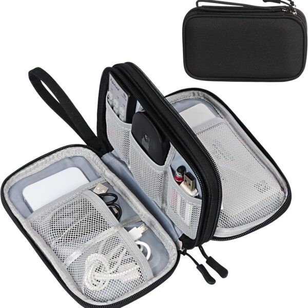 SaleOn 8.3X5 Inch Portable Storage Organizer For Usb Cable, Earphone, Power Bank,Charger, Hard Disk & Digital Gadgets, With Mesh Pockets Size 21X12Cm Inside's Material And Color May Vary, black
