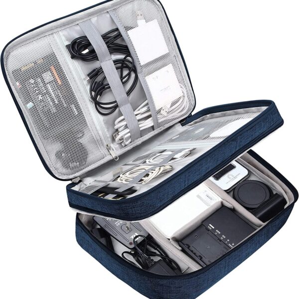 Careflection Electronics Accessories Organizer Bag, Universal Carry Travel Gadget Bag for Cables, Plug and More, Perfect Size Fits for Pad Phone Charger Hard Disk - Dark Blue (Polyester, Pack of 1)