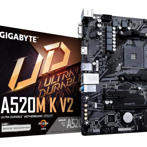 GIGABYTE A520M K Micro ATX DDR 4 (Rev. 1.0) Ultra Durable AMD Motherboard with Gbe LAN with Bandwidth Management, Pcie 3.0 X4 M.2, Smart Fan 5, Anti-Sulfur Resistors Design