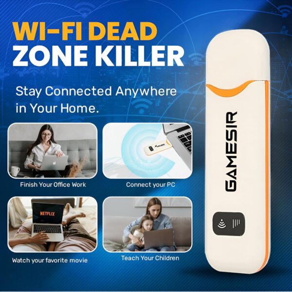 GAMESIR 4G WiFi USB Dongle Stick with 150 Mbps High Data Speed All Sim Network Support(Except BSNL),Included Tri Band & Sim Slot Compatible with Laptop/Desktop/Tablet/Smartphone/Smart TV (White)