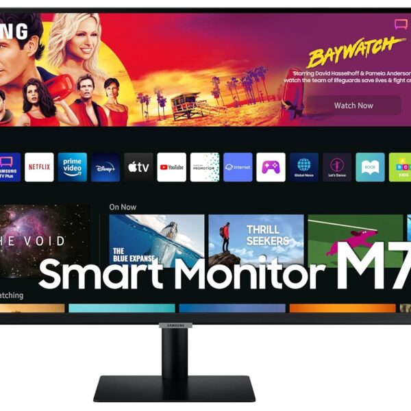 Samsung 32-inch(80cm) M7 4K UHD Smart Monitor, Type-C, Smart TV apps, TV Plus, Office 365, Apple Airplay, Dex, Bluetooth, IOT, Speakers, Remote (LS32BM700UWXXL, Black)