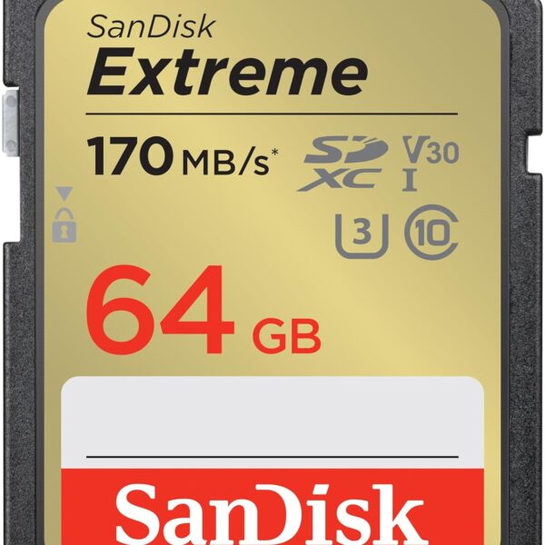 SanDisk Extreme SD UHS I 64GB Card for 4K Video for DSLR and Mirrorless Cameras 170MB/s Read & 80MB/s Write