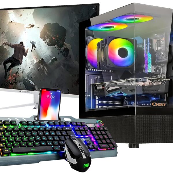 CHIST Gaming Desktop, 9th Gen Core i5-9400 6 Core 6Threats, 32GB RAM, 1TB NVMe SSD, RX 580 8GB GDDR5, 24 IPS Brazel Monitor Keyboard Mouse,Wi-Fi, Windows 11 Pro
