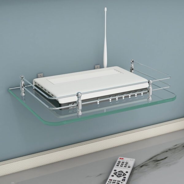 Plantex Glass Setup Box Stand Wall Mounted/Wi-Fi Router Stand/Shelves/Wall Shelf Rack/Wall Mount Holder Stand with Wall Brackets (12 X 9 Inch)