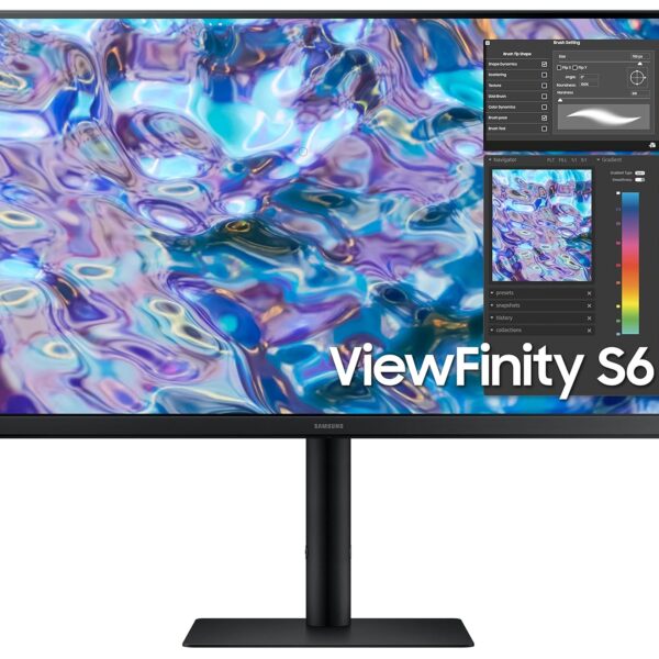 Samsung ViewFinity S6 Flat Monitor 27-Inch (68.5 cm) QHD (2,560 x 1,440 Resolution), IPS Panel, 5ms(GTG), 75 Hz, Display Port, HDMI, Headphone Jack, AMD FreeSync, HAS, Pivot (LS27B610EQWXXL, Black)