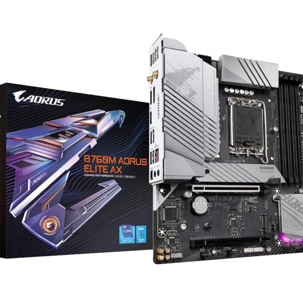 GIGABYTE B760M AORUS Elite AX (LGA 1700/ Intel/ B760/ M-ATX/ DDR5/ Dual M.2/ PCIe 4.0/ USB 3.2 Gen2X2 Type-C/Intel Wi-Fi 6E/ 2.5GbE LAN/Q-Flash Plus/PCIe EZ-Latch/Gaming Motherboard)