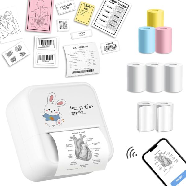 SEZNIK Mini Printer, Wireless Monochrome Home Printers, Thermal, Bluetooth, Portable Pocket Printer, Compatible with Android, iOS Mobile. 1 Year Warranty(Minix-White)