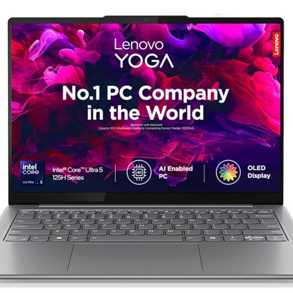 Lenovo Smartchoice Yoga Slim 7 Intel Core Ultra 5 125H Built-in AI 14"(35.5cm) WUXGA-OLED 400Nits Laptop (16GB/512GB SSD/60Hz/100% DCI-P3/Win11/MSO 21/1Yr ADP Free/Alexa/Grey/1.39Kg), 83CV003MIN