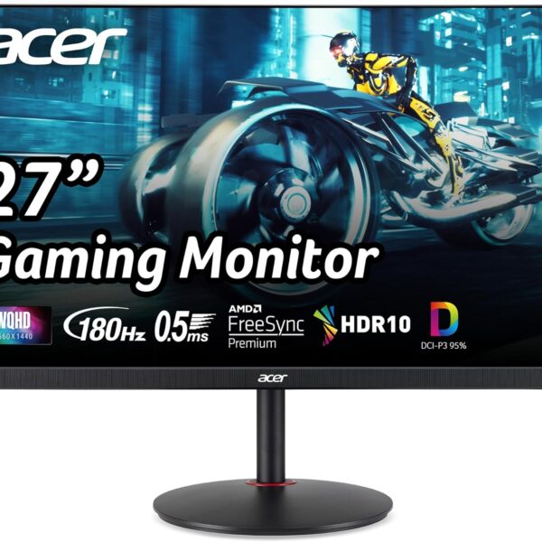 Acer Nitro 27" WQHD 2560 x 1440 PC Gaming IPS Monitor | AMD FreeSync Premium Up to 180Hz Refresh 0.5ms DCI-P3 95% 1 Display Port 1.2 & 2 HDMI 2.0 XV271U M3bmiiprx,Black
