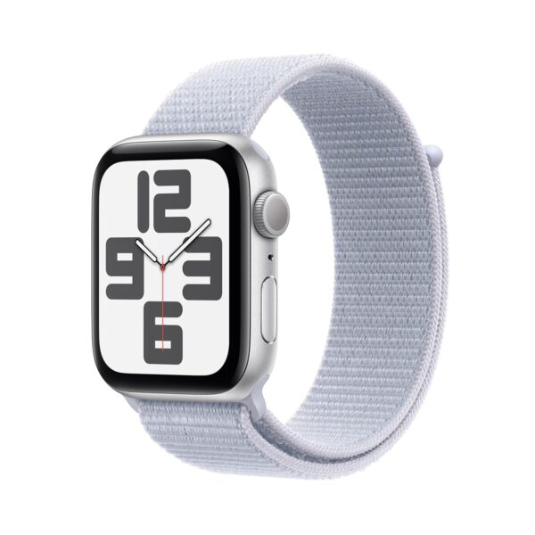 Apple Watch SE (2nd Gen, 2023) [GPS 44mm] Smartwatch with Silver Aluminum Case with Blue Cloud Sport Loop. Fitness & Sleep Tracker, Crash Detection, Heart Rate Monitor, Retina Display