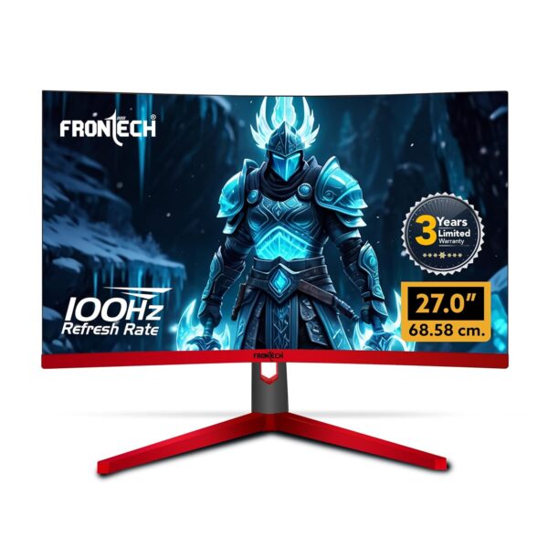 FRONTECH Gaming 27 Inch Curved LED Monitor| Refresh Rate 100Hz, VA Panel |1500R Curve| Full HD 1080p, Bezel Less Design | HDMI & VGA Ports (MON-0053C, Black & Red)