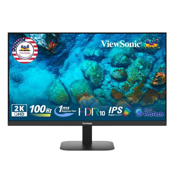 ViewSonic (USA Brand) - VA2708-2K-MHD 27-inch (68.58cm) 2K QHD SuperClear®IPS Monitor, HDR10, 100Hz, 1ms, 16.7m Colors, sRGB 111%, Dual Speakers, Dual HDMI 2.0, DP, Eye ProTech+, Slim Design
