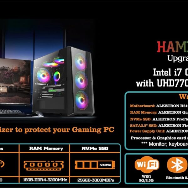 ALKETRON Hammer H60 Upgradable Gaming PC – i7core 12th Gen (Alder Lake) with UHD770 Graphics (Ready to use DDR4 Desktop Computer - Upgrade Edition)