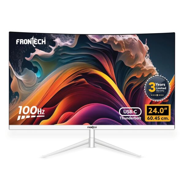 FRONTECH 24 Inch Ultima Series Curved LED Monitor | Refresh Rate 100Hz, 1800R Curve| Full HD 1080p,Slim Bezel Less Design |Triple Ports- HDMI, VGA & Type-C Port (MON-0077, White)